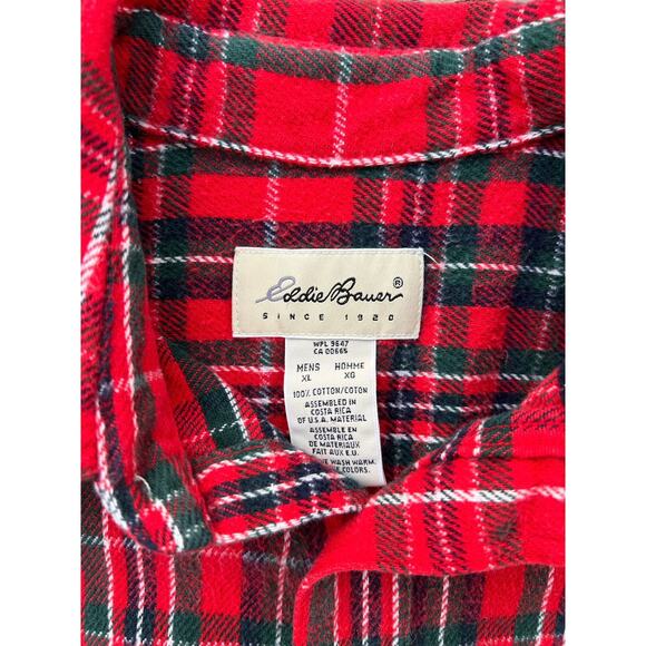 Vintage Eddie Bauer Red Plaid Flannel Shirt Men's XL Rockabilly Gorpcore Holiday - Picture 8 of 9
